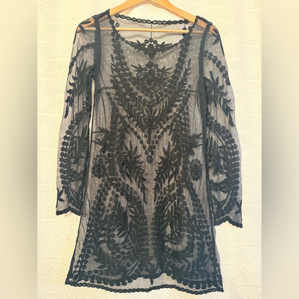 H&M Black Sheer Embroidered Dress